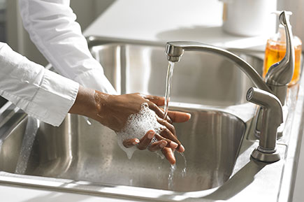 Hand washing using soap and water